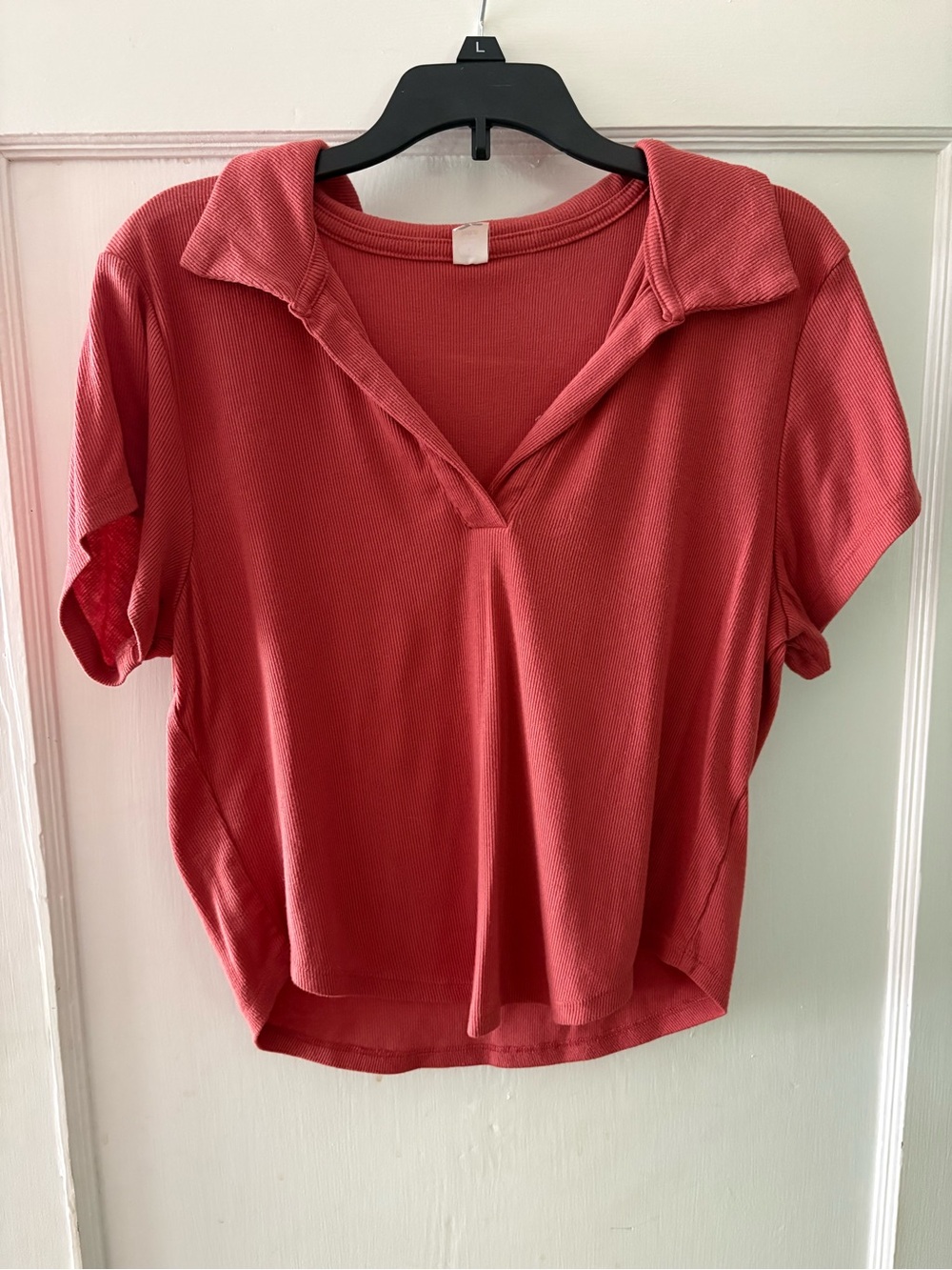 Old Navy Coral Rose V-Neck Polo Crop Top